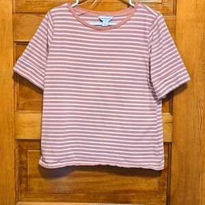 Liz Claiborne Short Sleeve Pink Striped Top L